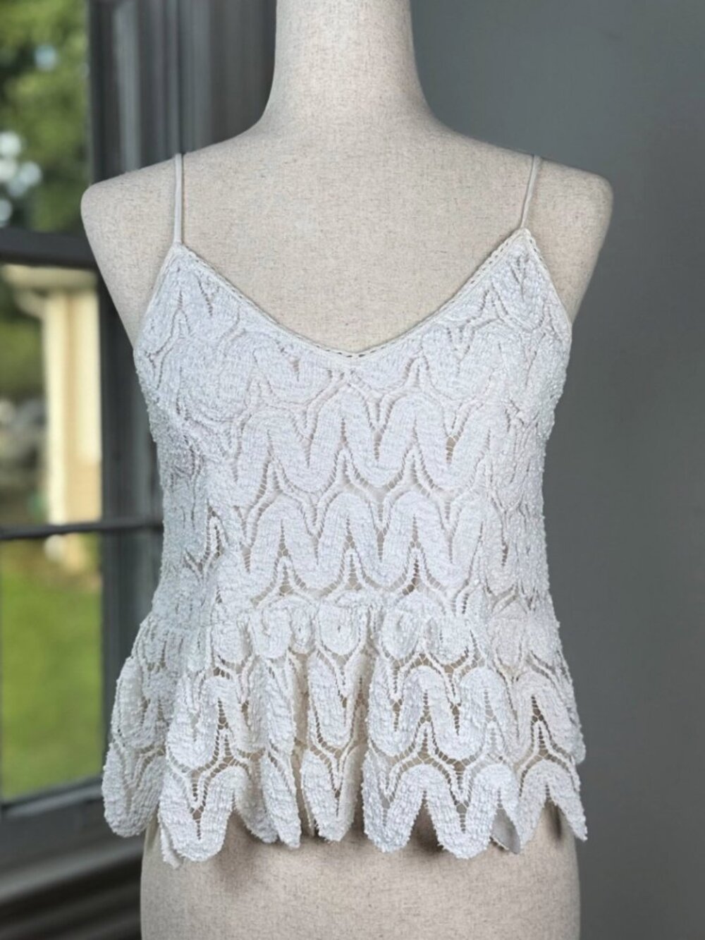 White Eyelet Lace Tiered Peplum Cami Top Cisa Small Romantic Bohemian Bridal
